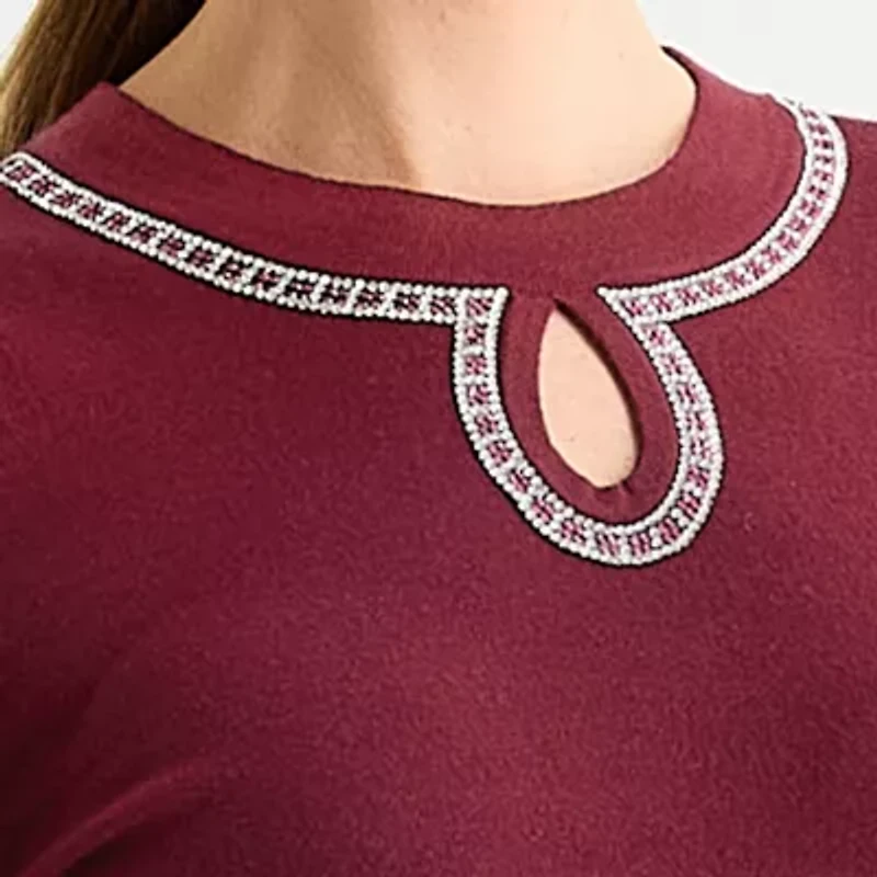 Liz Claiborne Womens Crew Neck Embellished Long Sleeve Pullover Sweater