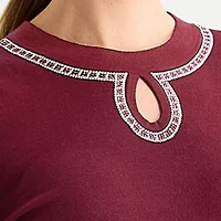 Liz Claiborne Womens Crew Neck Embellished Long Sleeve Pullover Sweater