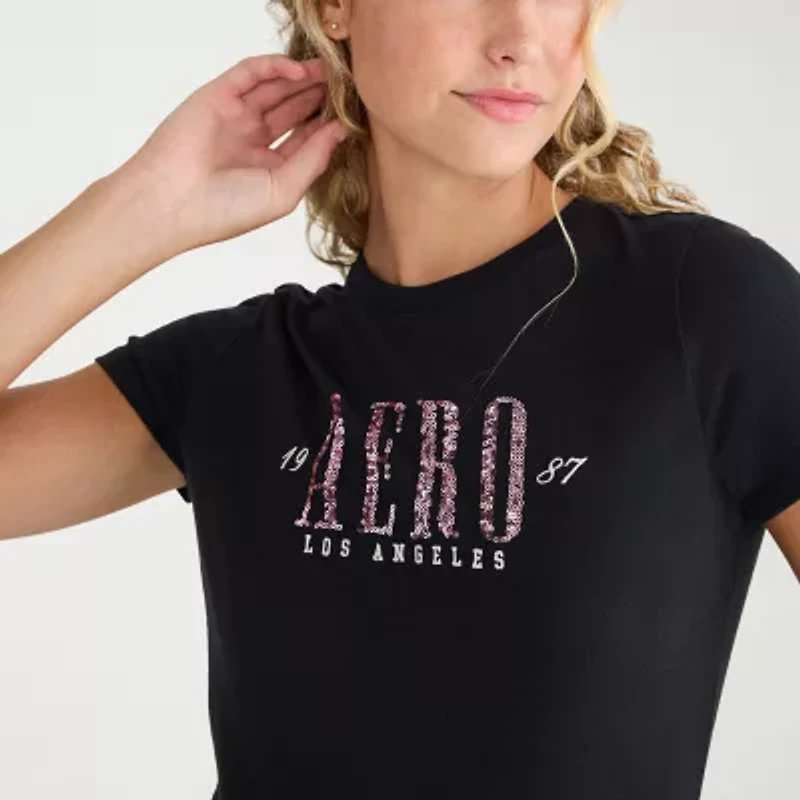 AEROPOSTALE Womens Juniors Crew Neck Short Sleeve Regular Fit Graphic T-Shirt