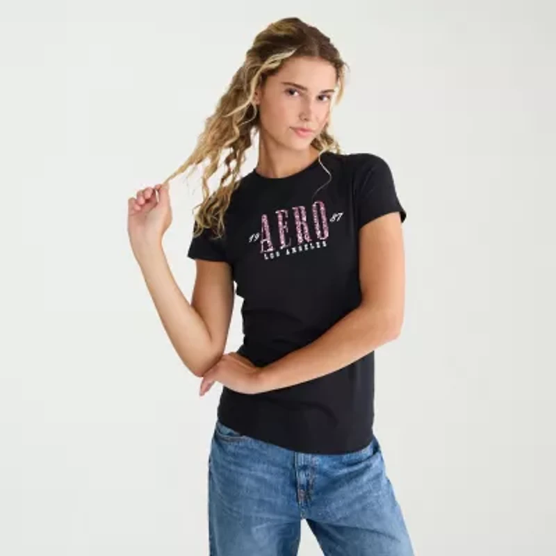 AEROPOSTALE Womens Juniors Crew Neck Short Sleeve Regular Fit Graphic T-Shirt