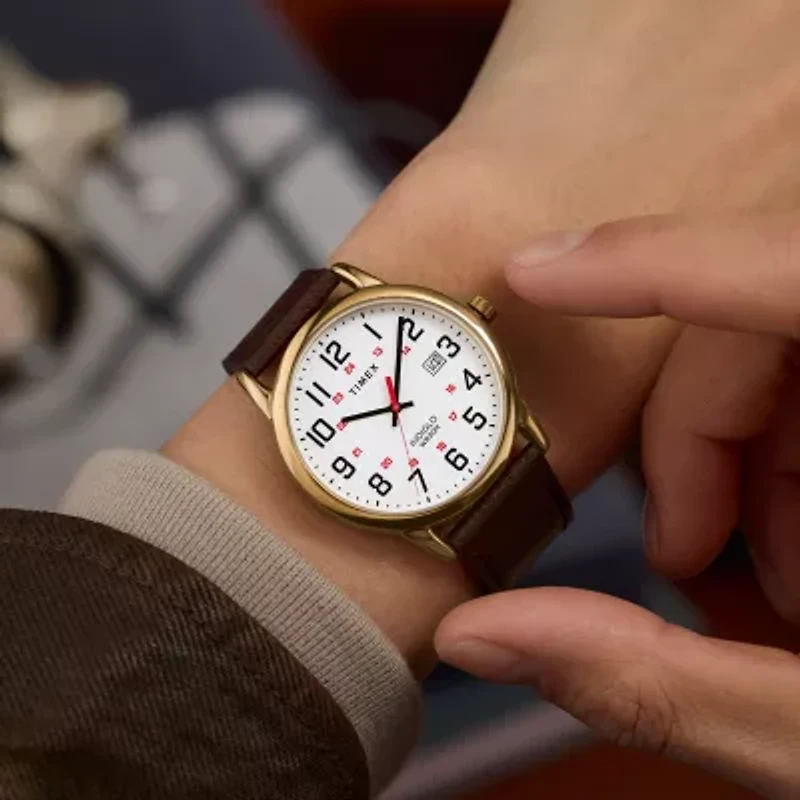 Timex Mens Brown Leather Strap Watch Tw2y12700jt