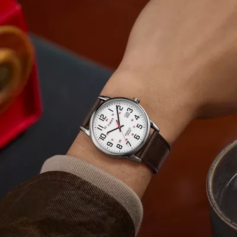 Timex Mens Brown Leather Strap Watch Tw2y12600jt