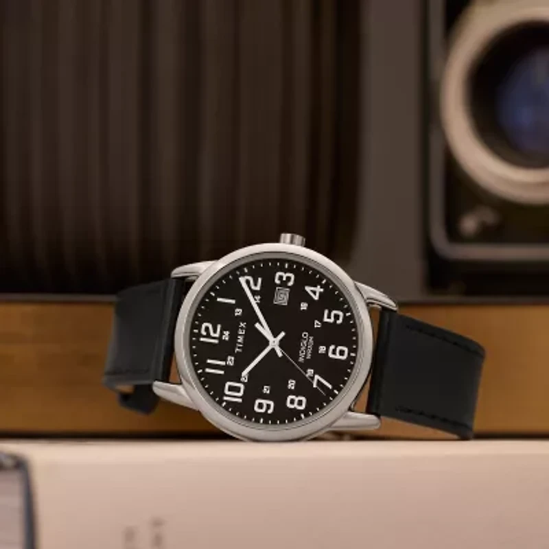 Timex Mens Black Leather Strap Watch Tw2y12800jt