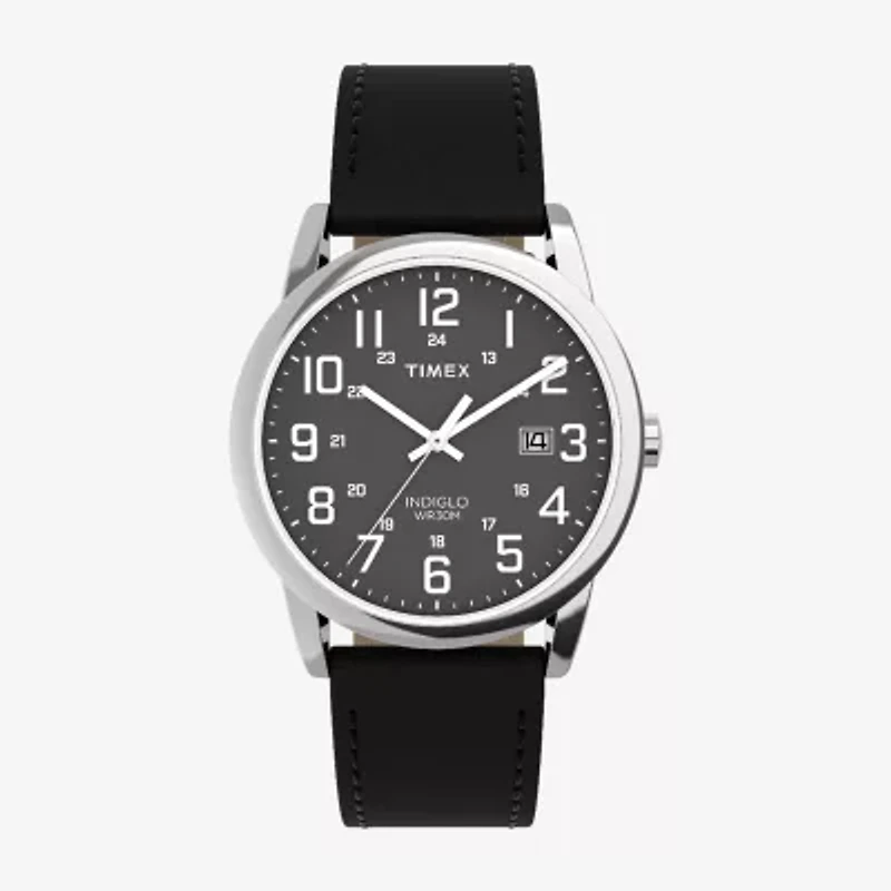 Timex Mens Black Leather Strap Watch Tw2y12800jt
