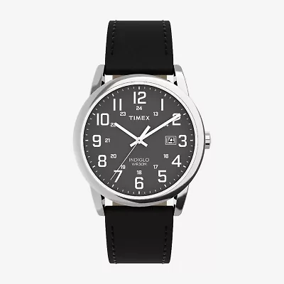 Timex Mens Black Leather Strap Watch Tw2y12800jt