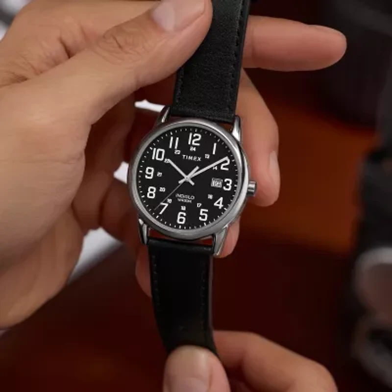Timex Mens Black Leather Strap Watch Tw2y12800jt