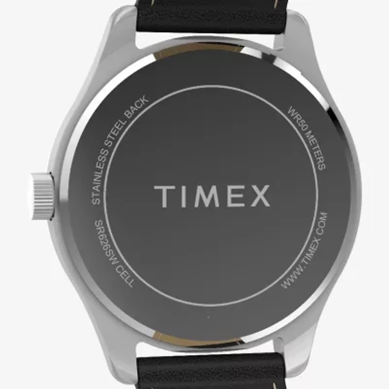 Timex Mens Black Leather Strap Watch Tw2y16000jt