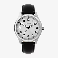 Timex Mens Black Leather Strap Watch Tw2y16000jt