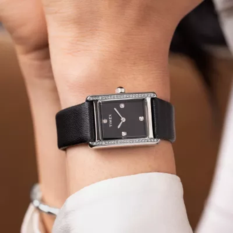 Timex Womens Black Leather Strap Watch