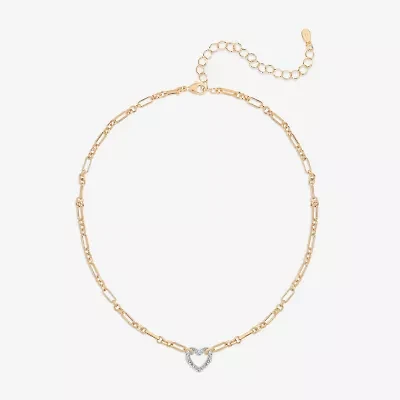 Bijoux Bar Delicates Two Tone Womens Glass Heart 16 Inch Pendant Necklace