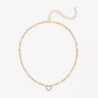 Bijoux Bar Delicates Two Tone Womens Glass Heart 16 Inch Pendant Necklace