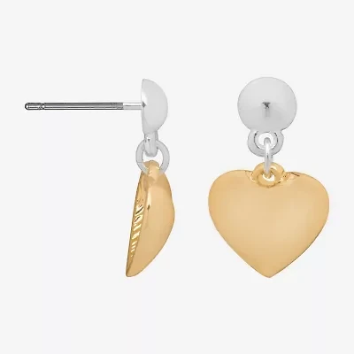 Bijoux Bar Delicates Two Tone Womens Heart Drop Earrings
