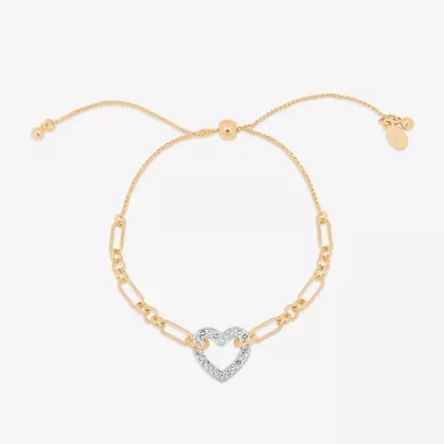 Bijoux Bar Delicates Two Tone Womens Glass Heart Bolo Bracelet