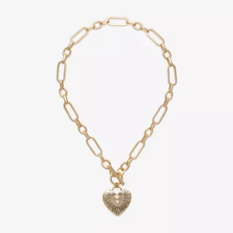 Bold Elements Gold Tone Womens Glass Heart 18 Inch Pendant Necklace