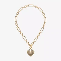 Bold Elements Gold Tone Womens Glass Heart 18 Inch Pendant Necklace