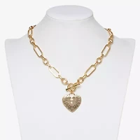 Bold Elements Gold Tone Womens Glass Heart 18 Inch Pendant Necklace