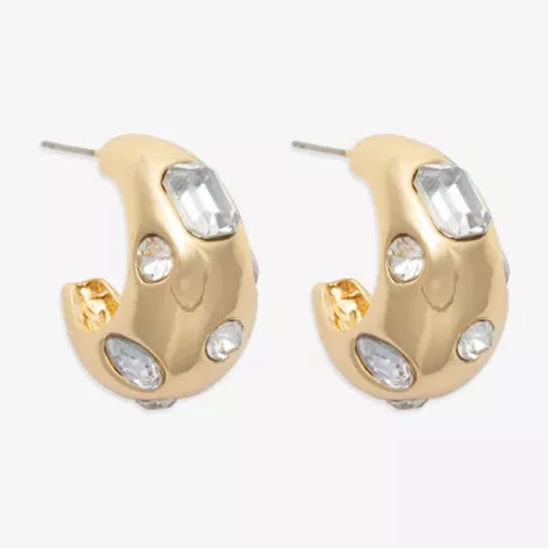 Bold Elements Gold Tone Womens Glass 25.1mm Hoop Earrings