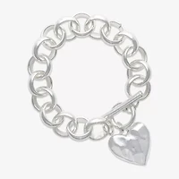 Bold Elements Silver Tone Womens Heart Charm Bracelet