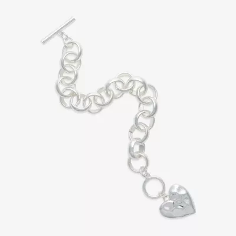 Bold Elements Silver Tone Womens Heart Charm Bracelet