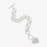 Bold Elements Silver Tone Womens Heart Charm Bracelet