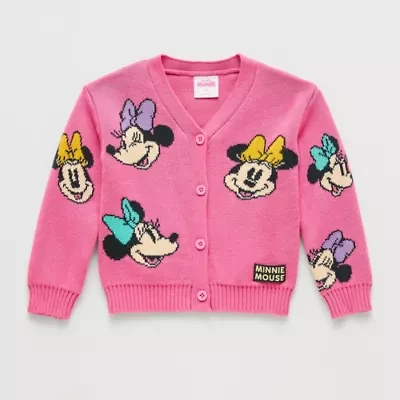 Happy Threads Toddler Girls V Neck Long Sleeve Button Minnie Mouse Cardigan