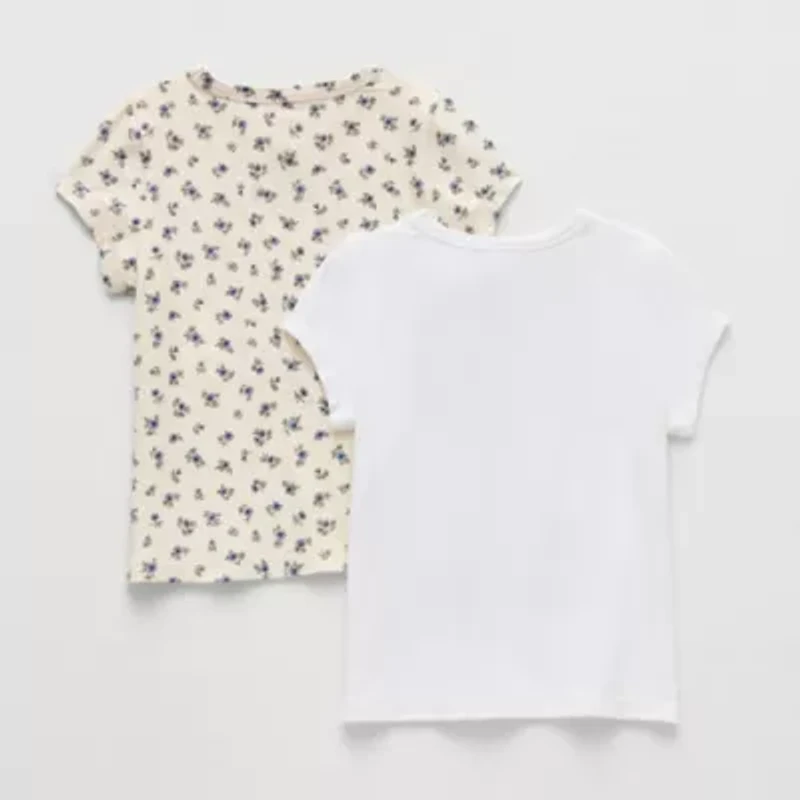 Grayson Little Toddler Girls Crew Neck Short Sleeve Relaxed Fit 2 Pack Graphic T-Shirt