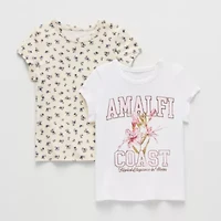 Grayson Little Toddler Girls Crew Neck Short Sleeve Relaxed Fit 2 Pack Graphic T-Shirt