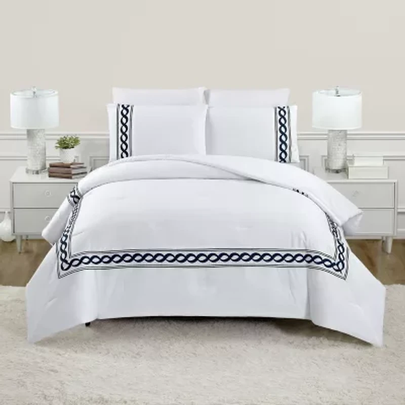 Dee Ocleppo Cable Border 3-Piece 3-pc. Geometric Embroidered Comforter Set