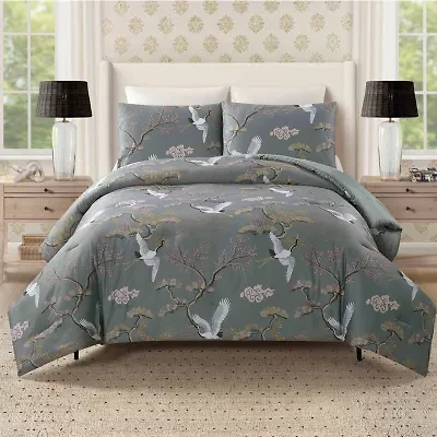 Dee Ocleppo Cranes 3-Piece 3-pc. Floral Reversible Comforter Set