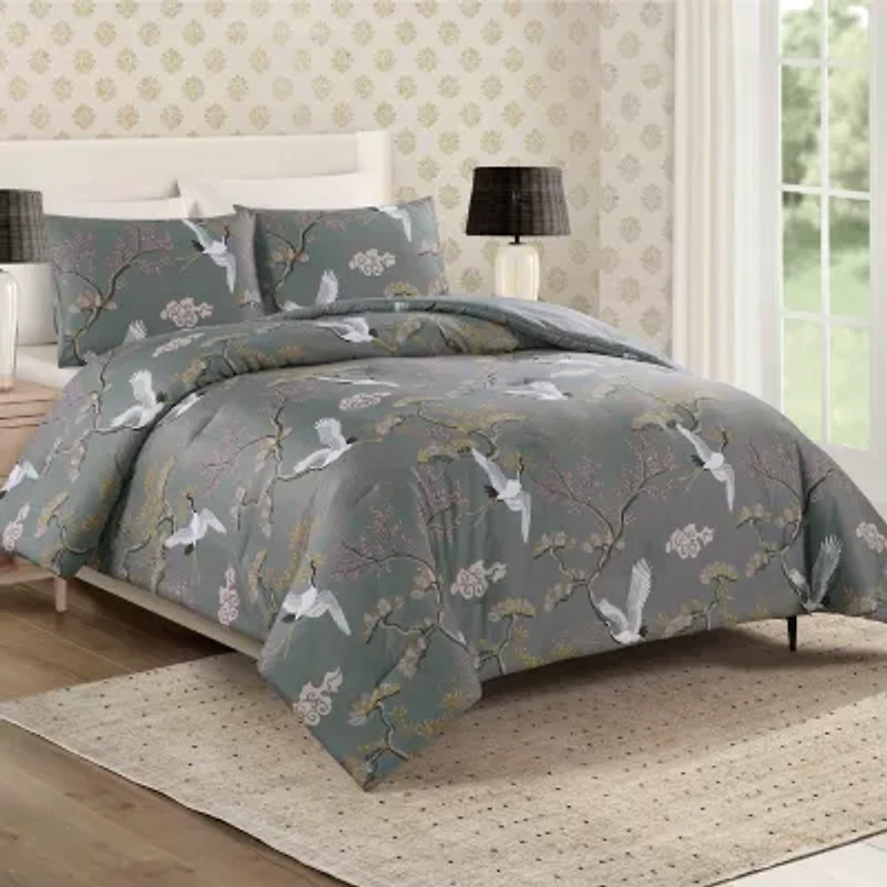 Dee Ocleppo Cranes 3-Piece 3-pc. Floral Reversible Comforter Set