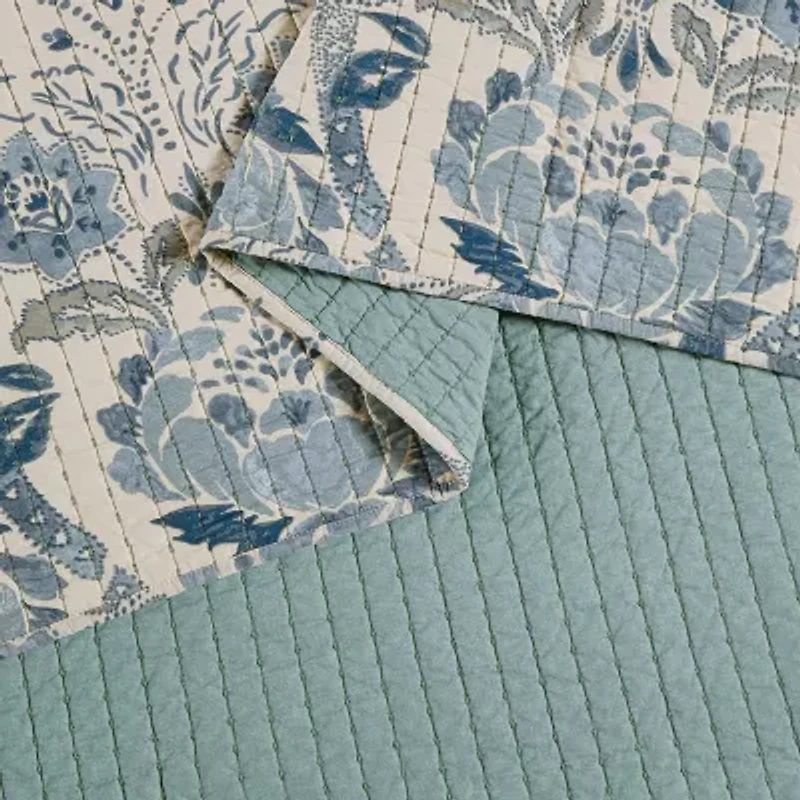 spartina 449 Mystic Moss Damask 3-pc. Floral Quilt Set