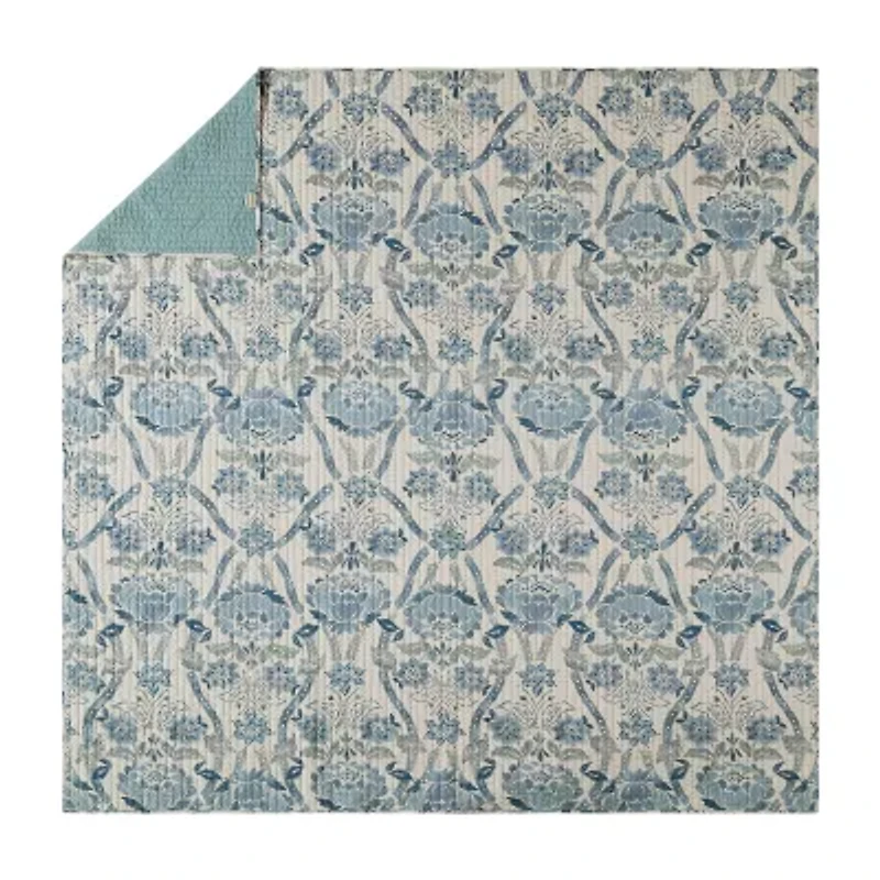 spartina 449 Mystic Moss Damask 3-pc. Floral Quilt Set