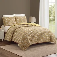 Laurel & Mayfair Sketched Floral Block Print 3-Piece 3-pc. Quilt Set