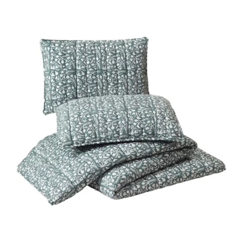 Laurel & Mayfair Floral Vine Block Print 3-Piece 3-pc. Quilt Set