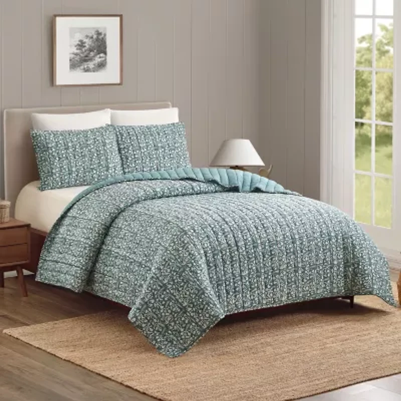 Laurel & Mayfair Floral Vine Block Print 3-Piece 3-pc. Quilt Set