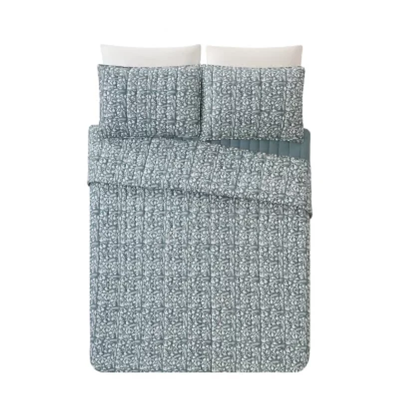 Laurel & Mayfair Floral Vine Block Print 3-Piece 3-pc. Quilt Set