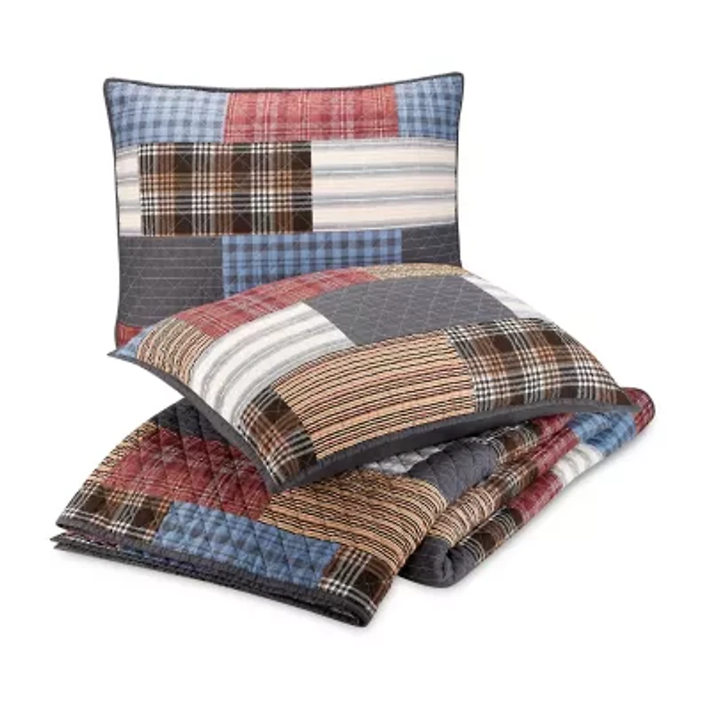 Modern Heirloom Cabin Patchwork 3-Piece 3-pc. Plaid Quilt Set