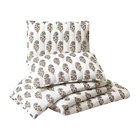 Laurel & Mayfair Mughal Flower Block Print 3-Piece 3-pc. Floral Quilt Set