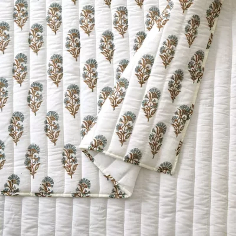 Laurel & Mayfair Mughal Flower Block Print 3-Piece 3-pc. Floral Quilt Set