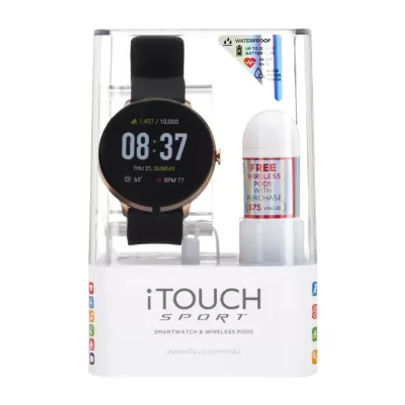 Itouch Sport With Wireless Earbuds Womens Black Smart Watch It7804r04i-003