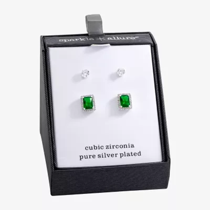 Sparkle Allure Womens Green Crystal 2 Pair Earring Set