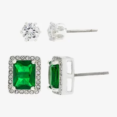 Sparkle Allure Womens Green Crystal 2 Pair Earring Set