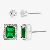 Sparkle Allure Womens Green Crystal 2 Pair Earring Set