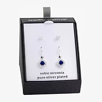 Sparkle Allure Womens Blue Crystal Square 2 Pair Earring Set
