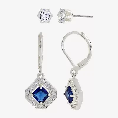 Sparkle Allure Womens Blue Crystal Square 2 Pair Earring Set