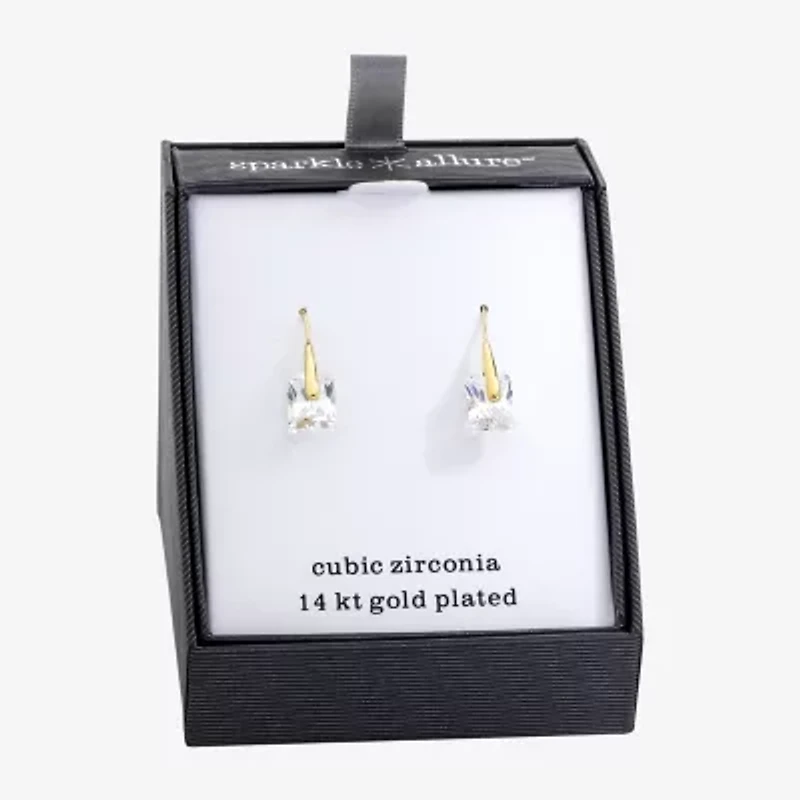 Sparkle Allure Womens Cubic Zirconia 14K Gold Over Brass Rectangular Drop Earrings
