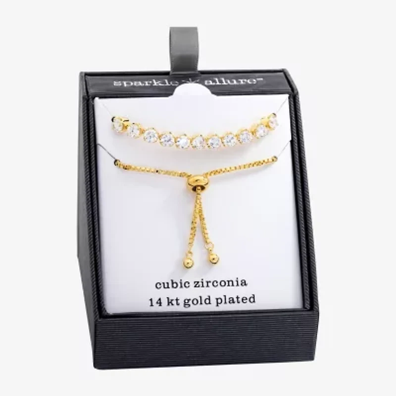 Sparkle Allure Womens Cubic Zirconia 14K Gold Over Brass Bolo Bracelet