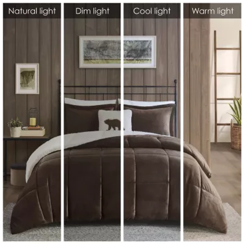 Woolrich Alton Plush to Sherpa Down Alternative Comforter Set with Throw Pillow