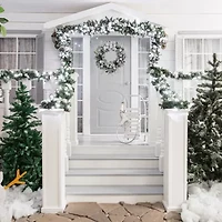 Northlight Glitter And Frosted Foliage Artificial With Bow 30-Inch Unlit Wreath