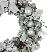 Northlight Glitter And Frosted Foliage Artificial With Bow 30-Inch Unlit Wreath